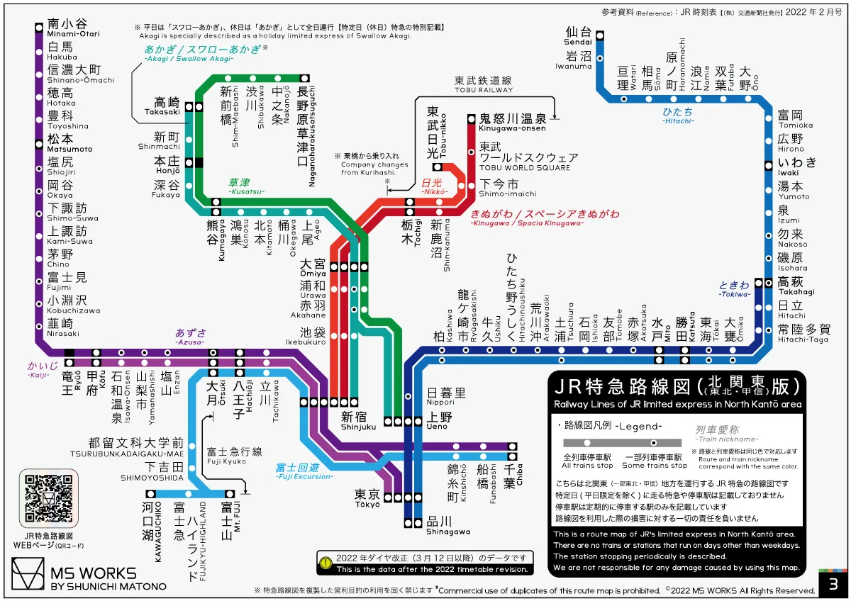 全国版JR特急路線図 北関東版2022